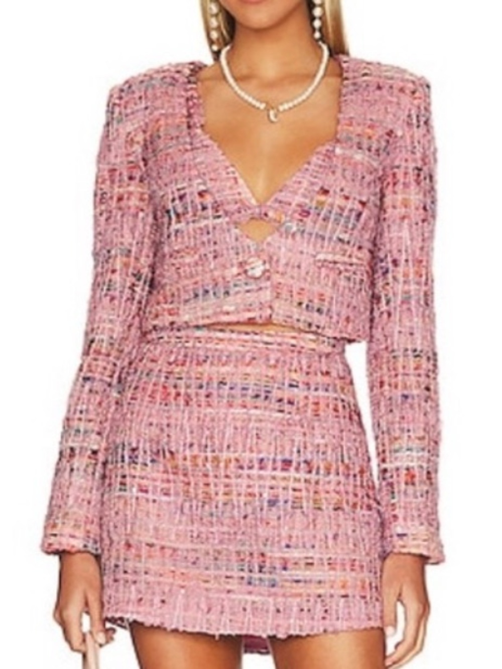 NWT FOR LOVE & LEMONS pink tweed skirt set with jacket size L/XL